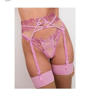 new FOR LOVE AND LEMONS GRACE metallic pink garter lingerie s